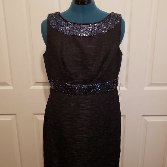 Evan Picone Midnight Blue Sequin Trim Sheath Dress - Picture 4 of 13